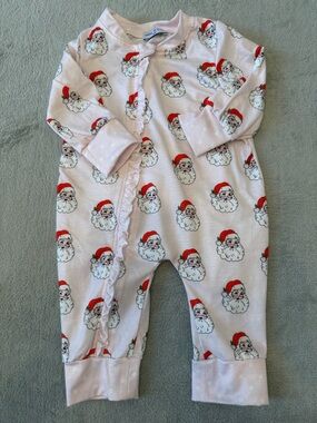 Santa Print Baby One-Piece Pajamas - Pink & Red